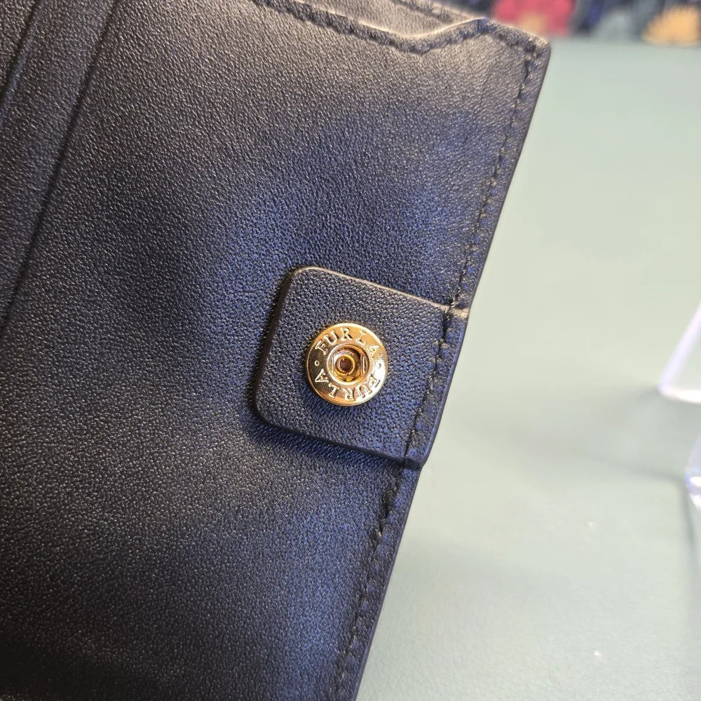 FURLA Lady M Black Croc-Embossed Compact Wallet